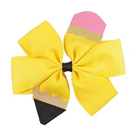 Pencil Girls Hair Bow Ponytail Holder Jumbo Hair Clips For Cheerleader Girls JBC13 (Hair Clip-Yellow-1)