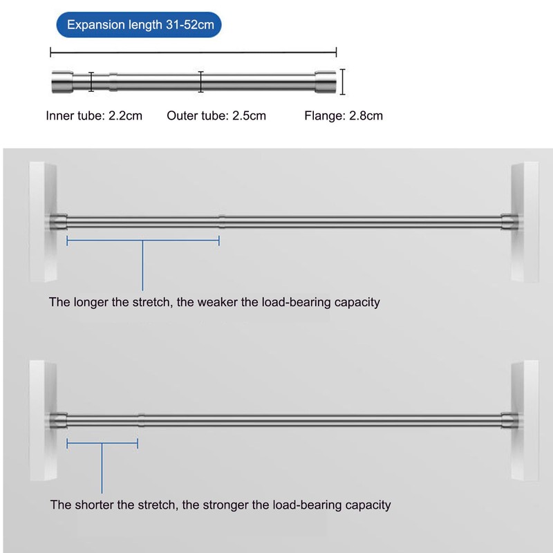 Wardrobe Rail, 31-52cm Wardrobe Hanging Rail, Wardrobe Rails and Fittings