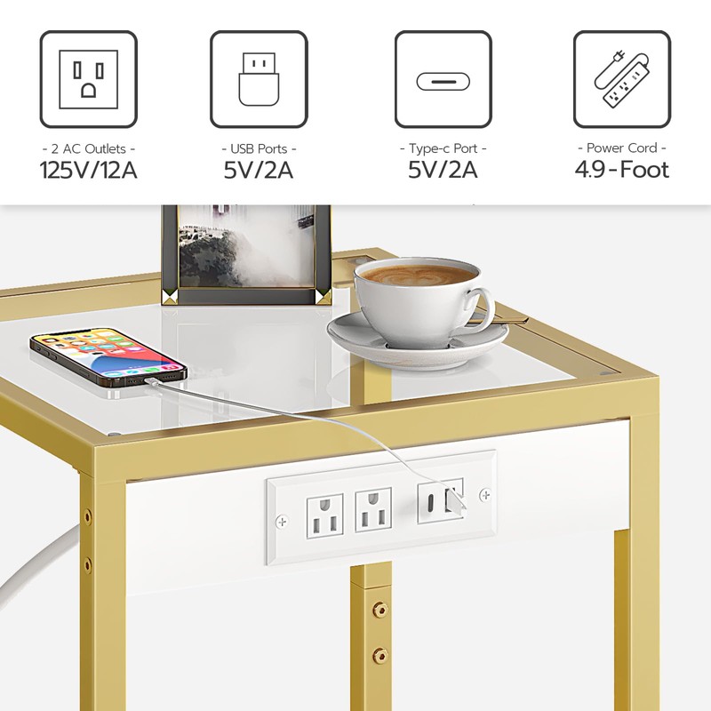 HOOBRO Side Table with Charging Station, End Table with USB