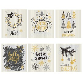 TREEWOO Kitchen Dish Towels Reusable Swedish Dishcloths Set of 6 Natural Cotton Washable Household Dining Room Cleaning Sponges Super Absorbent Dish Rags