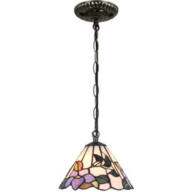Bieye L11007 Hummingbird Flower Tiffany Style Stained Glass Ceiling Pendant Fixture with 8 Inch Wide Handmade Lampshade, Blue