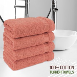 American Veteran Towel, Hand Towels for Bathroom Set of 4, 100% Cotton Turkish Hand Towel Sets Clearance Prime, Soft Drying Hand Face Towels, Coral Hand Towels