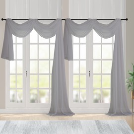 Chyhomenyc - Cortinas transparentes para ventana, 144 pulgadas de largo, 2 unidades, cortinas largas y elegantes de gasa para ventana, telón de fondo para toldo, cama, boda, sala de estar, 42 pulgadas