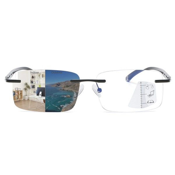 K.LAVER-Gafas 1.0x de lectura multifocales progresivas fotocromáticas, gafas de bloqueo de luz azul, gafas de sol de transición sin montura, Unisex
