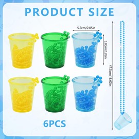 Bekecidi 6 Pieces Shot Glasses with Necklaces, Mini Plastic Hen Party Cups with Necklace on Beads, Reusable, Cute Hen Party Cups