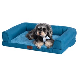 Hollypet Orthopedic Dog Bed for Medium Dogs, Supportive Foam Dog Pet Couch with Removable Washable Cover and Non-Slip Bottom, Waterproof Lining Dog Sofa Bed, Blue, M (28 * 22.5 * 7.5)