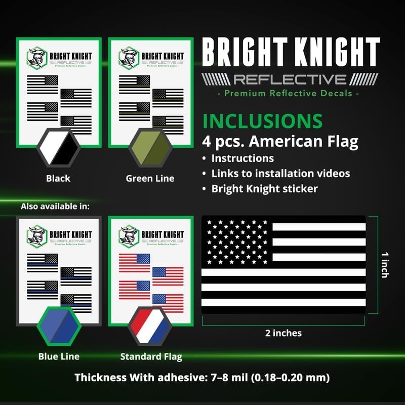 Bright Knight Reflective Flag Sticker, 2" x 1" Black American