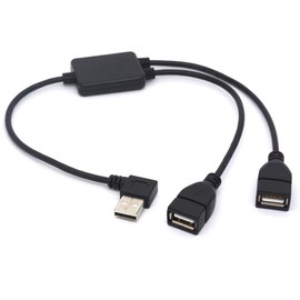 GLHONG Left Angled USB Splitter Cable 90 Deg USB 2.0 A Male to Dual Female Data Charging Syncing Aadapter Cord (Support All Devices) (Left)