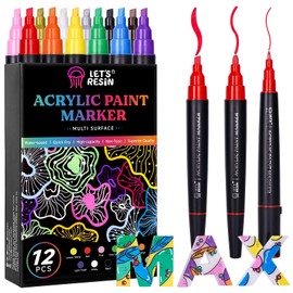 LET'S RESIN 12 Colors Acrylic Paint Markers, 3 Tips Multi-Purpose & High-Capacity Acrylic Paint Pens, Perfect Resin Supplies for Resin Crafts, Rock, Stone, Canvas, Glass, DIY Making Art Supplies