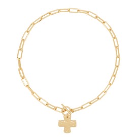 Husykam Gold Chunky Cross Necklace for Women - Statement Layered Hammered Cross Pendant Jewelry with Vintage Toggle Clasp, Bold Paperclip Chain Necklace Gift for Her (Gold)