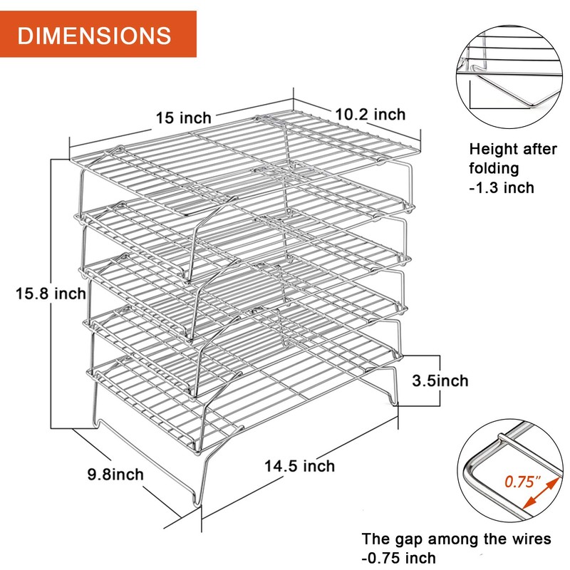 Cooling Rack, P&P CHEF 5-Tier Stainless Steel Stackable Baking Cooking