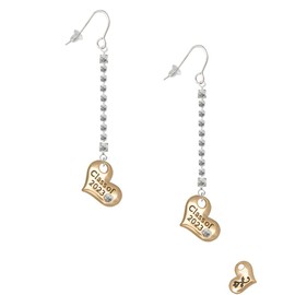Delight Jewelry Goldtone Class of 2023 Heart Silver-tone Long Sparkle Dangle French Earrings