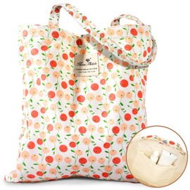 Miss Adola Aesthetic Tote Bag for Women - Reusable Grocery Bag with Buckle & Pocket Greenleaf PK Fruit Cotton Fabric Shoulder Bag for Shopping, Gym, Travel, Work