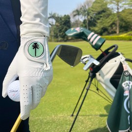 CROWNBLANKS PINKTEE Women's Golf Glove Left Hand Ladies Pink Cabretta Leather Golf Gloves with Removable Magnetic Ball Marker Full Finger Elastic (Mint Mark, 19)