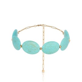Ettika Choker Necklace For Women. Turquoise Jewelry. Oval Turquoise Stones Statement Choker Necklace in 18K Gold Plated