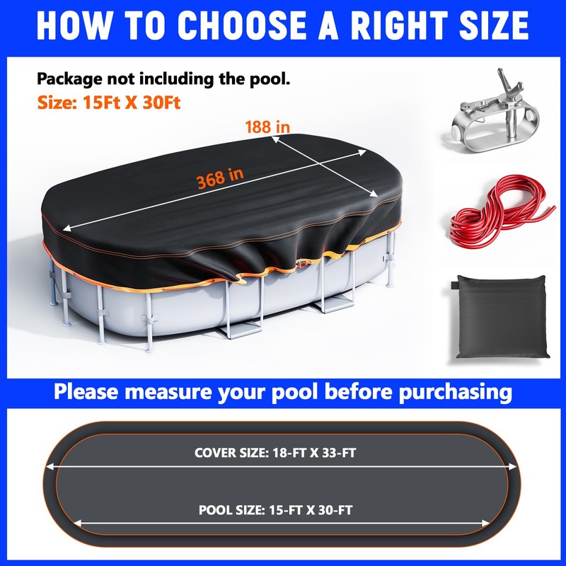 15x30Ft Oval Pool Cover - Solar Rectangular Covers for Above