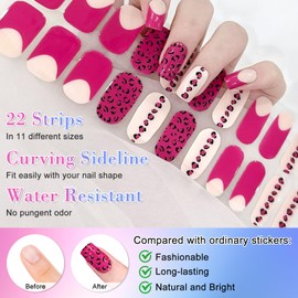 Boloshine 22 Pcs Halbgehärtete UV Gel Strips, Nagelfolien Selbstklebende Nagelsticker Salonqualität Langanhaltende Gellack Nagel Wraps für Frauen Mädchen - Leidenschaftlicher Leopardendruck
