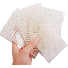2080Pcs Beige Half Round Faux Pearls Stickers Self-Adhesive Pearl Stickers Flat Back Pearl Stick on White Pearl Appliques Embellishments for Makeup Nail Face Body Earrings Eye Arts Crafts (3MM)