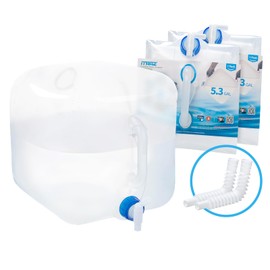 ITRAZ Collapsible Water Container with Spigot, 2×5.3 Gallon BPA Free Camping Water Storage Jug Carrier for Outdoors Hiking Backpack RV&Emergency, Survival Water Canteen-Portable Foldable Transparent