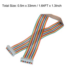 sourcing map 1 Pcs 26 Pin Flat Rainbow Ribbon Cable FC/FC Female Connector 1.64FT 2.54mm Pitch Breadboard Jumper Wires for Electronic Projects