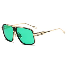 Kimorn Sunglasses For Men Retor Goggle Metal Frame Sun Glasses k0336 (Gold Frame Green Lens)