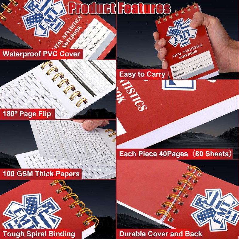 BNMBQKL 3 Pack First Responders Vital Statistics Notebook, 5.7" x