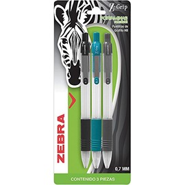 Zebra Portaminas Z-Grip Lapicero Retráctil De Punto Mediano (0.7 mm) Blíster 3 Piezas Multicolor.