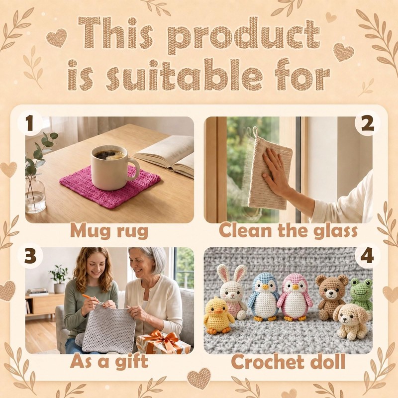 zwzxd Beginner Crochet Kit: Cotton Thread, Hooks & DIY Dishcloth
