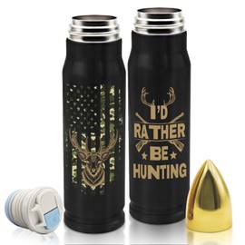 Hunting Gifts for Men, 17 Oz I'd Rather Be Hunting Bullet Tumbler with Lid, Stainless Steel Hunting Cup for Deer Hunt, Hunting Gift for Thanksgiving Birthday Christmas, Gifts for Hunter, Black