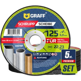 Grinding Discs 125 Metal and Stainless Steel - Grinding Wheels for Angle Grinder and Flex 22.23 mm Bore - Flex Discs 125 Metal GRAFF Pack of 5