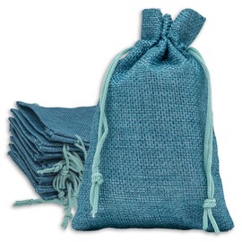48-Pack 3x4 Natural Burlap Gift Bags w. Drawstring (Teal Blue, X-Small) for Party Favors, Presents or DIY Craft by TheDisplayGuys