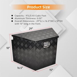 higehio 29 Inch Aluminum Trailer Tongue Tool Box Black Utility Trailer Tongue Tool Box RV Storage OrganizerTrailer Storage Tool Box 5 Bar Tread Tool Box (29"X16.5"X18")