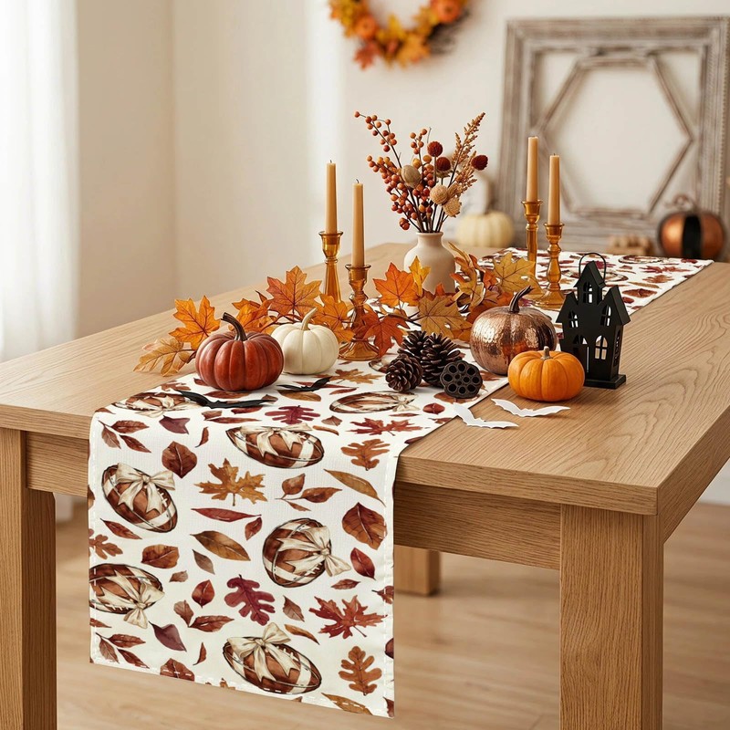 Fall Rugby Maple Leaves Football Table Runner 13x72 Inch