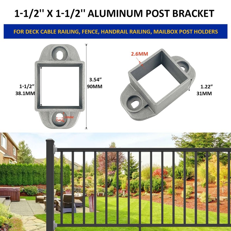 20 Pack 1-1/2'' x 1-1/2'' Aluminum Post Bracket, Wall Mount
