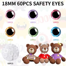 MUCUNNIA 120pcs 18mm Safety Eyes for Crochet Toys with Washers Glitter Safety Eyes for Amigurumi Crocheting Crochet Eyes Craft Doll Eyes for Soft Toy Teddy Bear and Plush Animal(6 Colors)