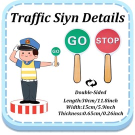DELORIGIN 2Pcs Stop and Go Sign Traffic Boards with Handle Double Sided Printing Crossing Traffic Road Sign Red Green Light Sign for Traffic Street Safety Rule Teaching Game Signboard