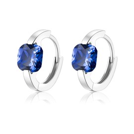 EVER FAITH 925 Sterling Silver Birthstone Elegant Hoop Earrings Beauty Jewelry for Women, Small Size Cut CZ Hidden Snap Posts Earrings For Party Sapphire Blue