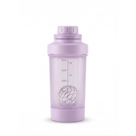 Shaker Mezclador 500 ml con Bola Metálica, Tapa Antiderrames, Graduado en oz y ml, para Gym y Proteínas (Morado)