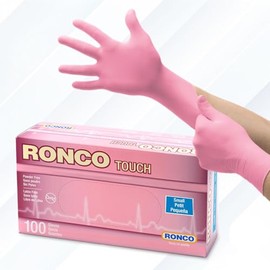 Pink Nitrile Disposable Gloves, Small, Food Grade, Salon, 100 Pack, Premium Quality, Powder Free, Textured, 4 MIL, Ronco Touch 961 S