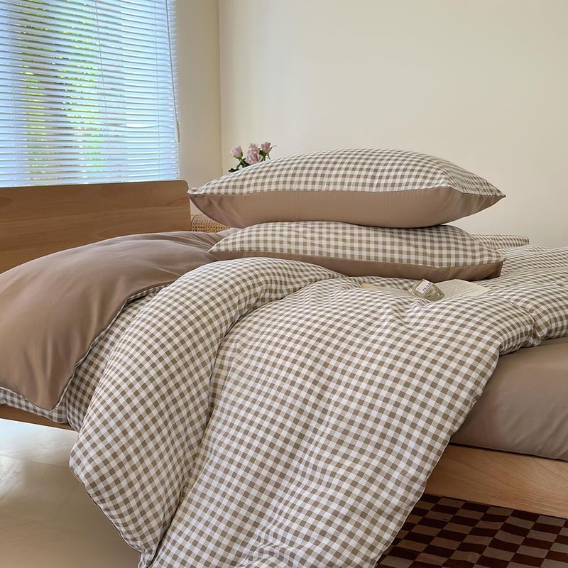 NSNLGSGC Double Duvet Cover Set, Plaid Duvet Cover Double Bed