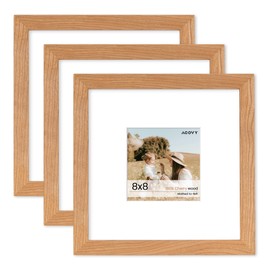 8x8 Picture Frame, Solid Wood Cherry Wood 8 x 8 Picture Frames Matted to 4x4, Square 8"x8" Wood Frame with Tempered Real Glass, 8" x 8" Photo Frame for Wall & Tabletop Display (Natural Cherry Color, 3 Pack)