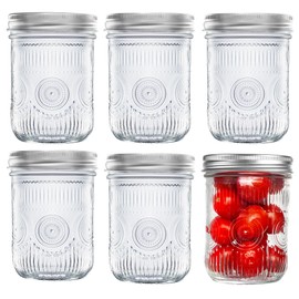 Amzcku 16oz vintage Mason Jars with Lids, Wide Mouth Canning Jar, Safe For Storage, Canning, Pickling, Preserving, Fermenting, DIY Crafts & Decor 6 Pack