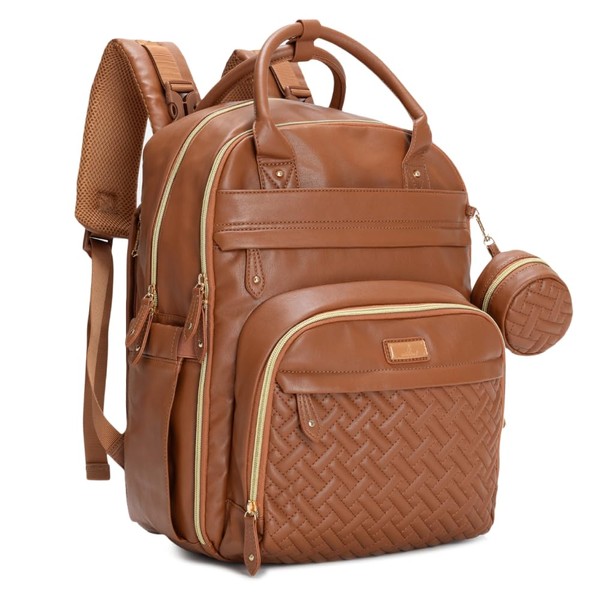 BabbleRoo Leather Diaper Bag Backpack - Baby Essentials Travel Baby