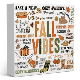 Autumn Thanksgiving Happy Fall Pumpkin Drink Maple Leaf Office Bedroom Dining Room Decor Wooden Box Block Plaque Wood Products Sign for Desk Table Tabletop Decor 5 x 5 inches Tub1601