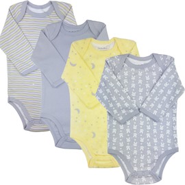 123 Bear 100 % Algodón Body, Paquete de 4 gris limón, 0-3 meses