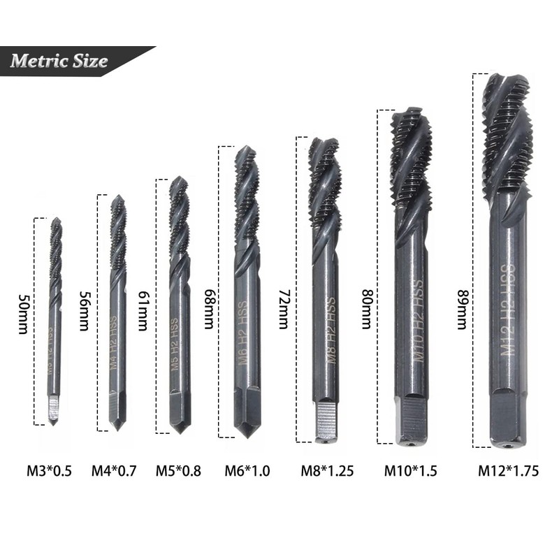 Saipor 7pcs Nitriding Coated Spiral Screw Thread Tap HSS 6542