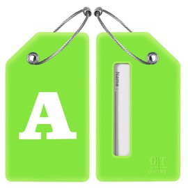 Initial Luggage Tag 2 Pack, Silicone Luggage Tags for Suitcases with Privacy Name ID Card and Metal Loops, Travel Bag Tags for Luggage (A)