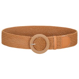 SUOSDEY Women Rattan Braided Belt, Wide Boho Style Woven Waist Belt for Dresses Pants brown