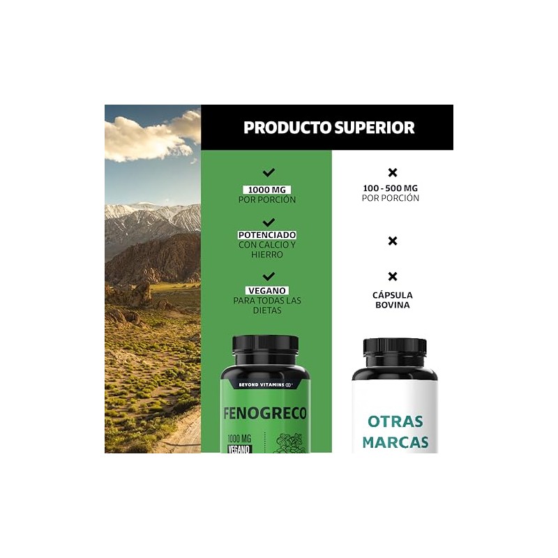 Beyond Vitamins Fenogreco 1000mg Reforzado Calcio Hierro Vegano Rellenos Fenugreek
