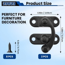 ZIUZI Small Hasp Latches Antique Black Clasp Swing Arm Latch Hook Lock for Jewelry Box Cabinet Toolbox, 2 Pack Right